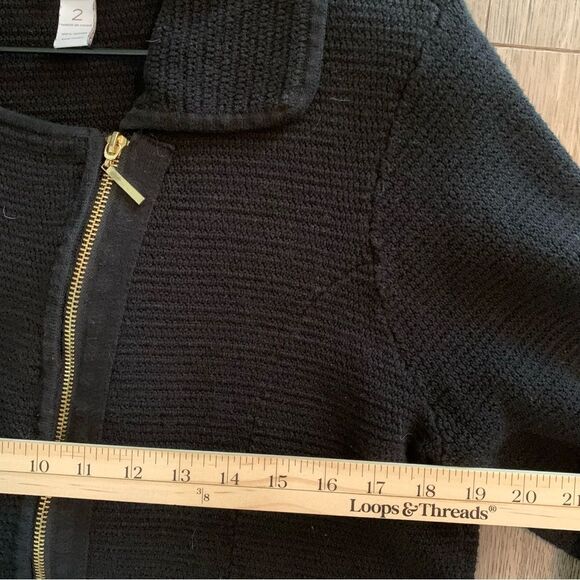 CHICO’S Moto Zip Cardigan Sweater Jacket Women’s Size 2 Large Black Textured. - Picture 10 of 13